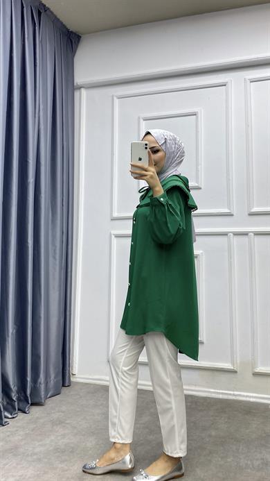 Yakası Dantelli Tunik Yeşil