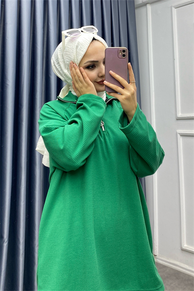 Yakası Fermuarlı İkili Takı Benetton Yeşili