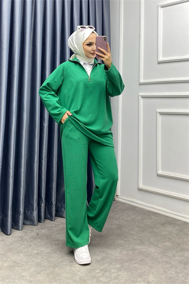 Yakası Fermuarlı İkili Takı Benetton Yeşili