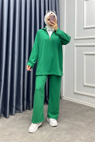 Yakası Fermuarlı İkili Takı Benetton Yeşili