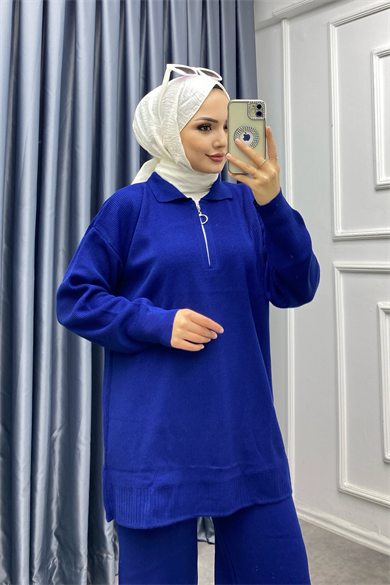 Yakası Fermuarlı Takım Lacivert