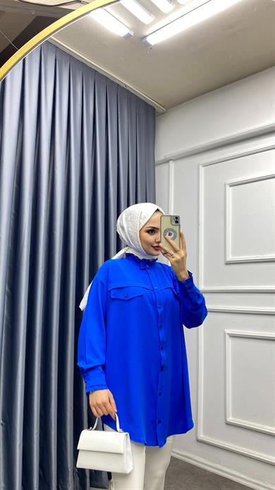 Yakası Fırfır Detaylı Tunik Saks