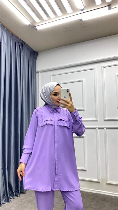 Yakası İncili Takım Lila 