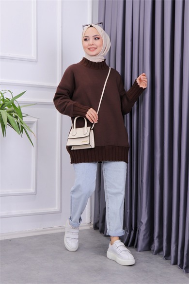 Yakası Triko Sweat Acı Kahve