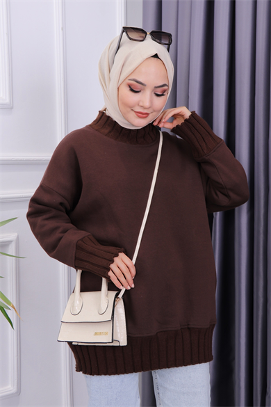 Yakası Triko Sweat Acı Kahve