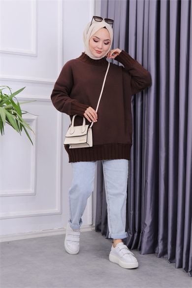 Yakası Triko Sweat Acı Kahve