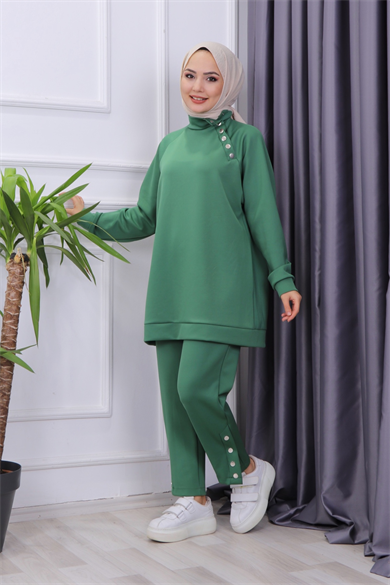 Yakası Ve Paçası Çıtçıt Detaylı Takım Yeşil