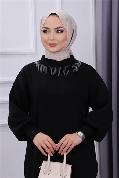 Yakası Zincirli Takım Siyah
