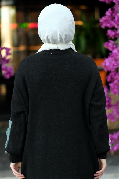 Yamalı Triko Tunik Siyah