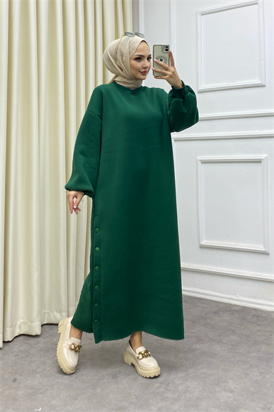 Yanı Çıtçıt Sweat Elbise Yeşil