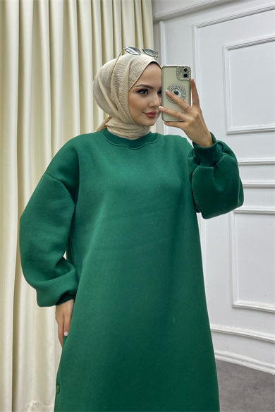 Yanı Çıtçıt Sweat Elbise Yeşil