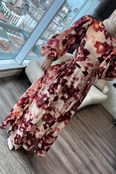 Yanları Bağcıklı Elbise Bordo 