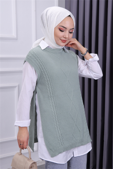 Yanları Bağcıklı Süveter Mint Yeşili