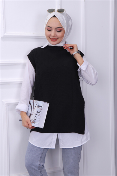 Yanları Bağcıklı Süveter Siyah