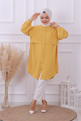 Yanları Bağcıklı Tunik Sarı