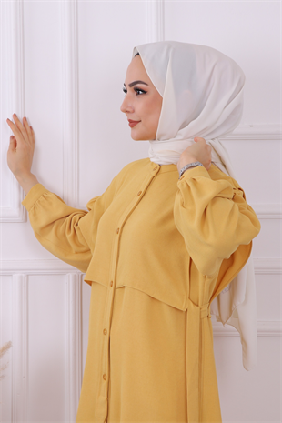 Yanları Bağcıklı Tunik Sarı