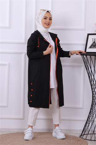 Yanları Çıtçıt Detaylı Fermuarlı Kap Siyah
