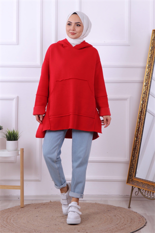 Yanları Çıtçıtlı Tunik Kırmızı