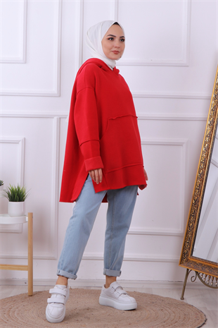 Yanları Çıtçıtlı Tunik Kırmızı