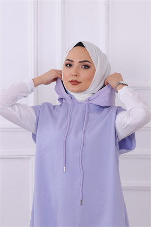 Yanları Fermuar Detaylı Süveter Lila