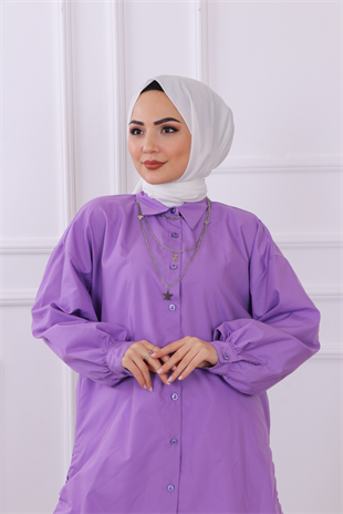 Yanları Lastikli Tunik Lila