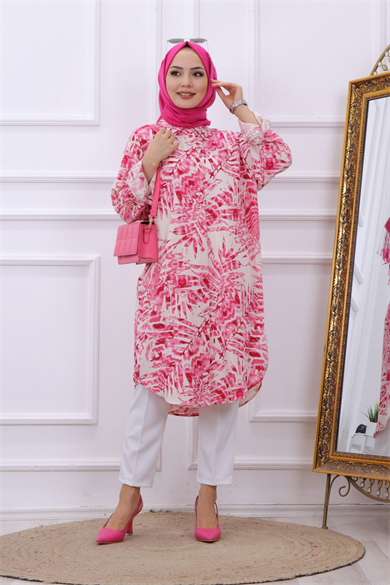 Yaprak Desen Tunik Pembe