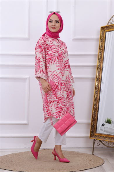 Yaprak Desen Tunik Pembe