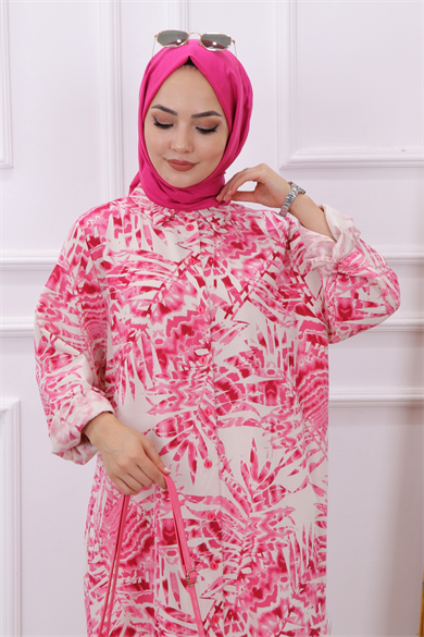 Yaprak Desen Tunik Pembe