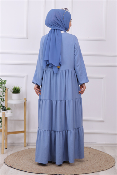 Yarı Pat Detaylı Elbise İndigo