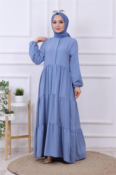 Yarı Pat Detaylı Elbise İndigo