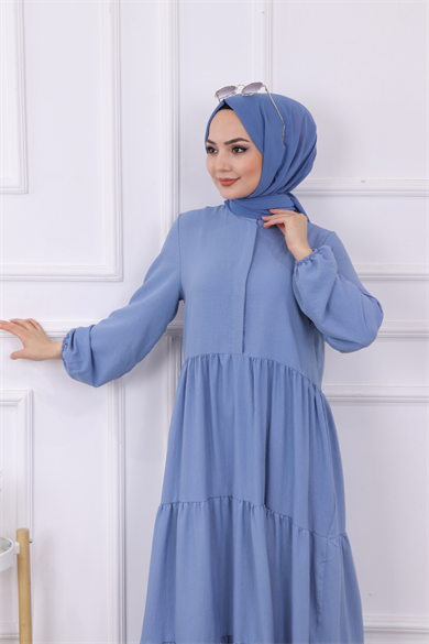 Yarı Pat Detaylı Elbise İndigo