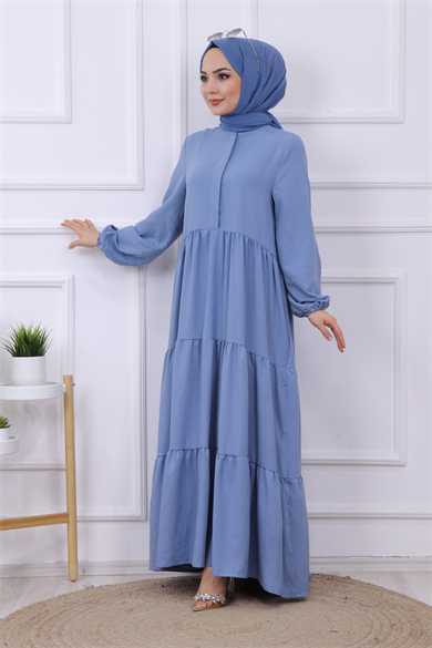 Yarı Pat Detaylı Elbise İndigo