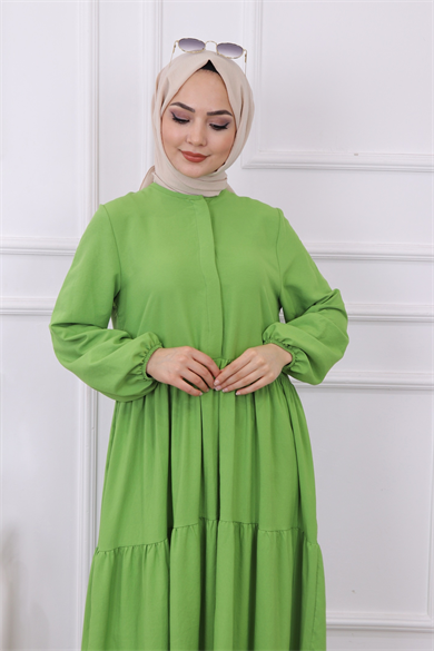 Yarı Pat Detaylı Elbise Yeşil