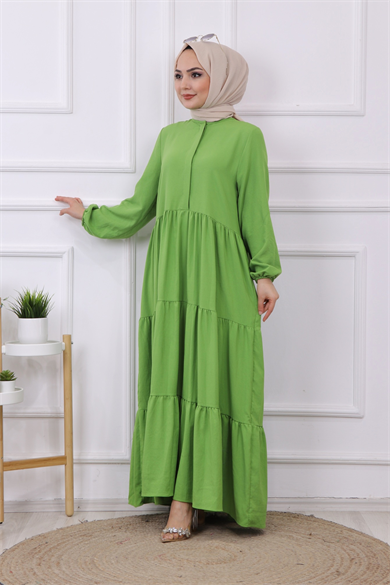 Yarı Pat Detaylı Elbise Yeşil
