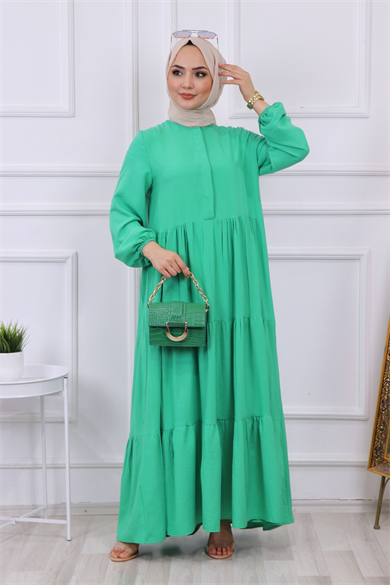Yarı Pat Detaylı Elbise Yeşil