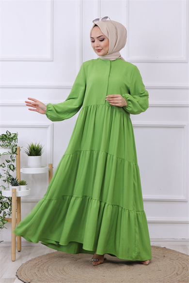 Yarı Pat Detaylı Elbise Yeşil