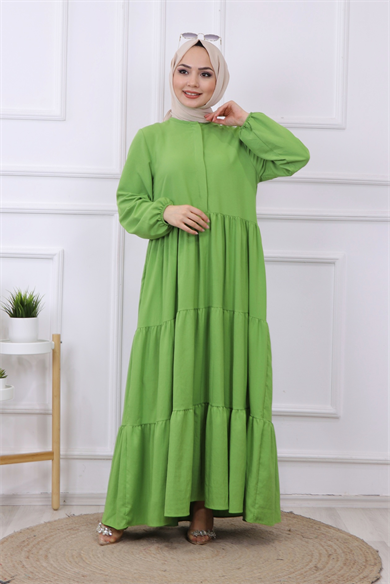 Yarı Pat Detaylı Elbise Yeşil