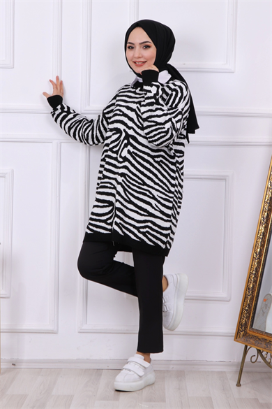 Zebra Desen Siyah Tunik