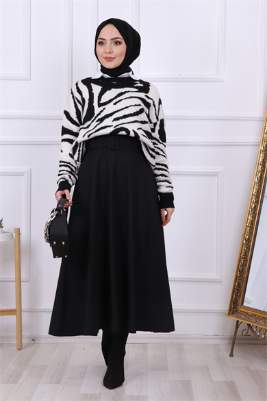 Zebra Desen Triko Kazak