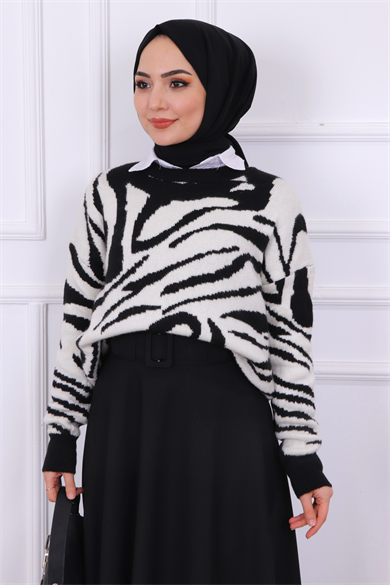 Zebra Desen Triko Kazak