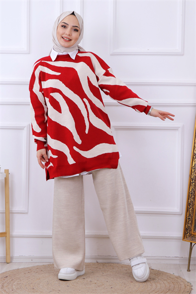 Zebra Desen Tunik Kırmızı