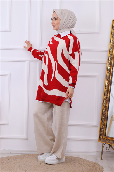 Zebra Desen Tunik Kırmızı