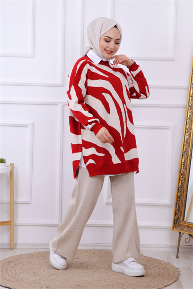 Zebra Desen Tunik Kırmızı
