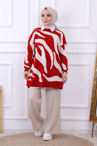 Zebra Desen Tunik Kırmızı