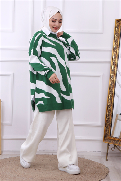 Zebra Desen Tunik Yeşil