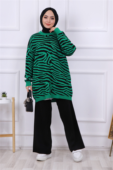 Zebra Desen Yeşil Tunik