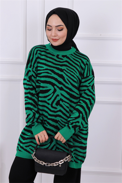 Zebra Desen Yeşil Tunik