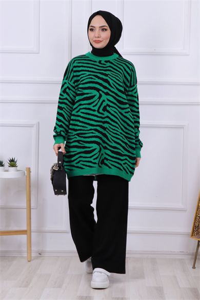 Zebra Desen Yeşil Tunik