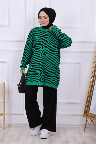 Zebra Desen Yeşil Tunik