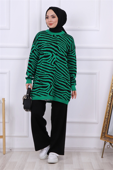 Zebra Desen Yeşil Tunik